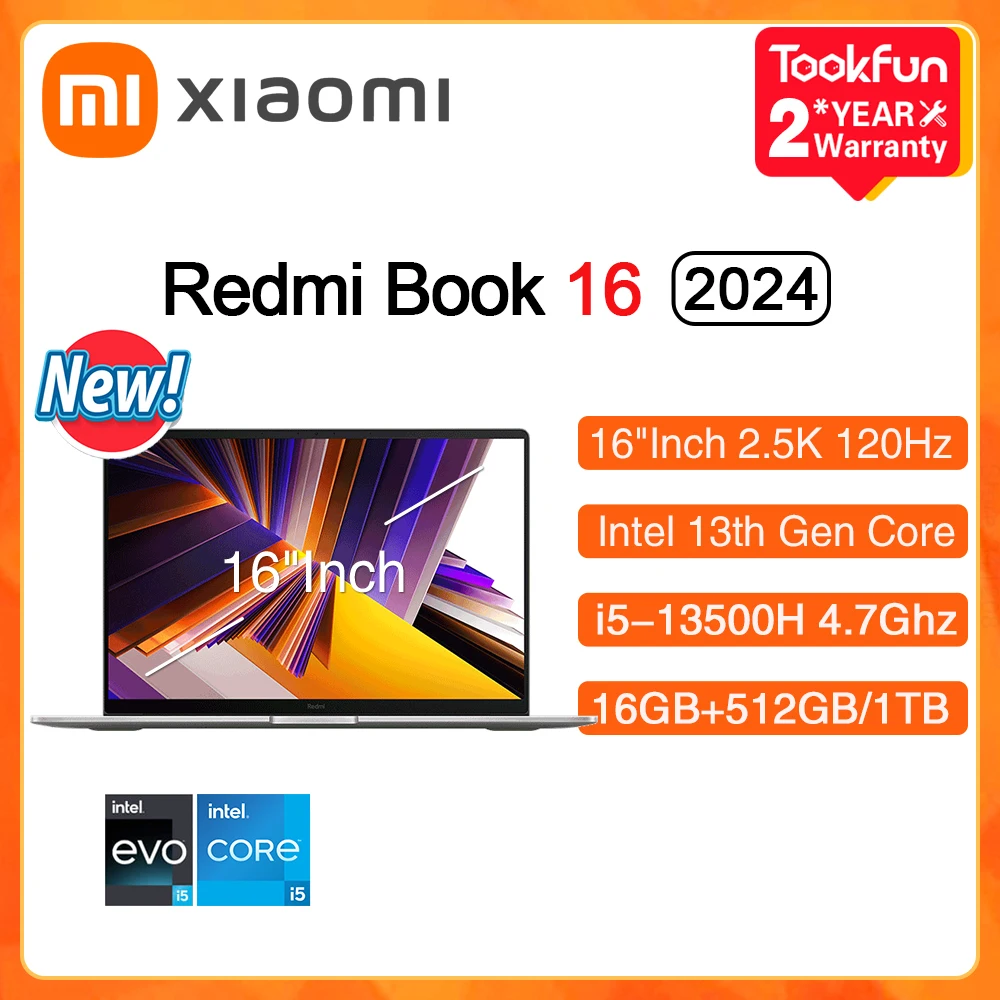 كمبيوتر محمول XIAOMI Redmi Book 16 2024 Intel i5 13500H RAM 16GB SSD 512GB 16 بوصة 2.5K 120 هرتز Windows 11 كمبيوتر محمول Ultrabook PC