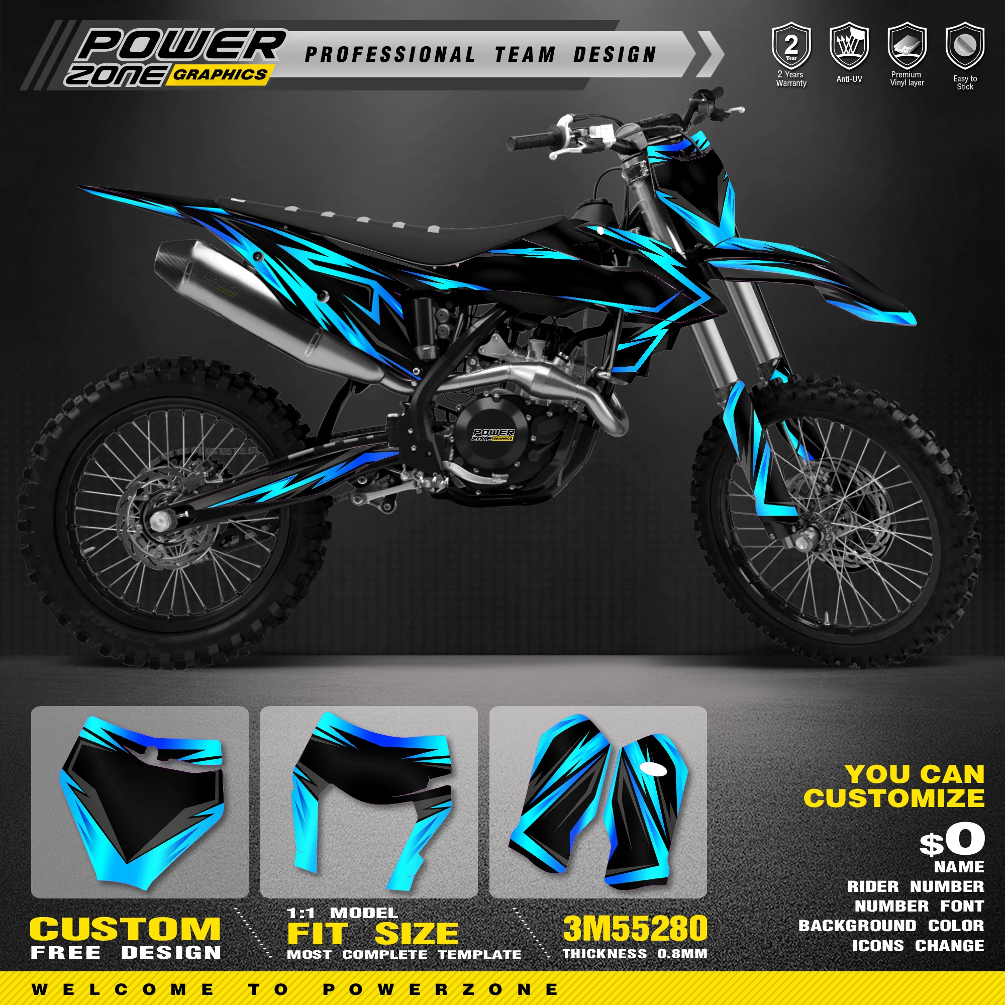PowerZone Custom Team For KTM SX SXF MX 2019-2022 EXC XCW Enduro 20-23 125-500cc Graphics Backgrounds Decals Stickers Kit 174