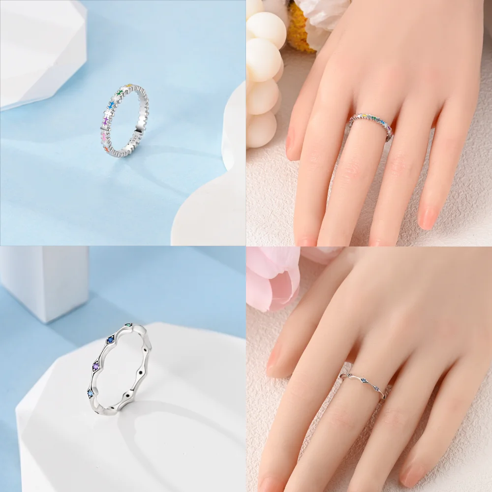 Women 925 Sterling Silver Simple Diamond Colored Zirconia Rings Jewelry Anniversary Birthday Fashion Gifts Official Website