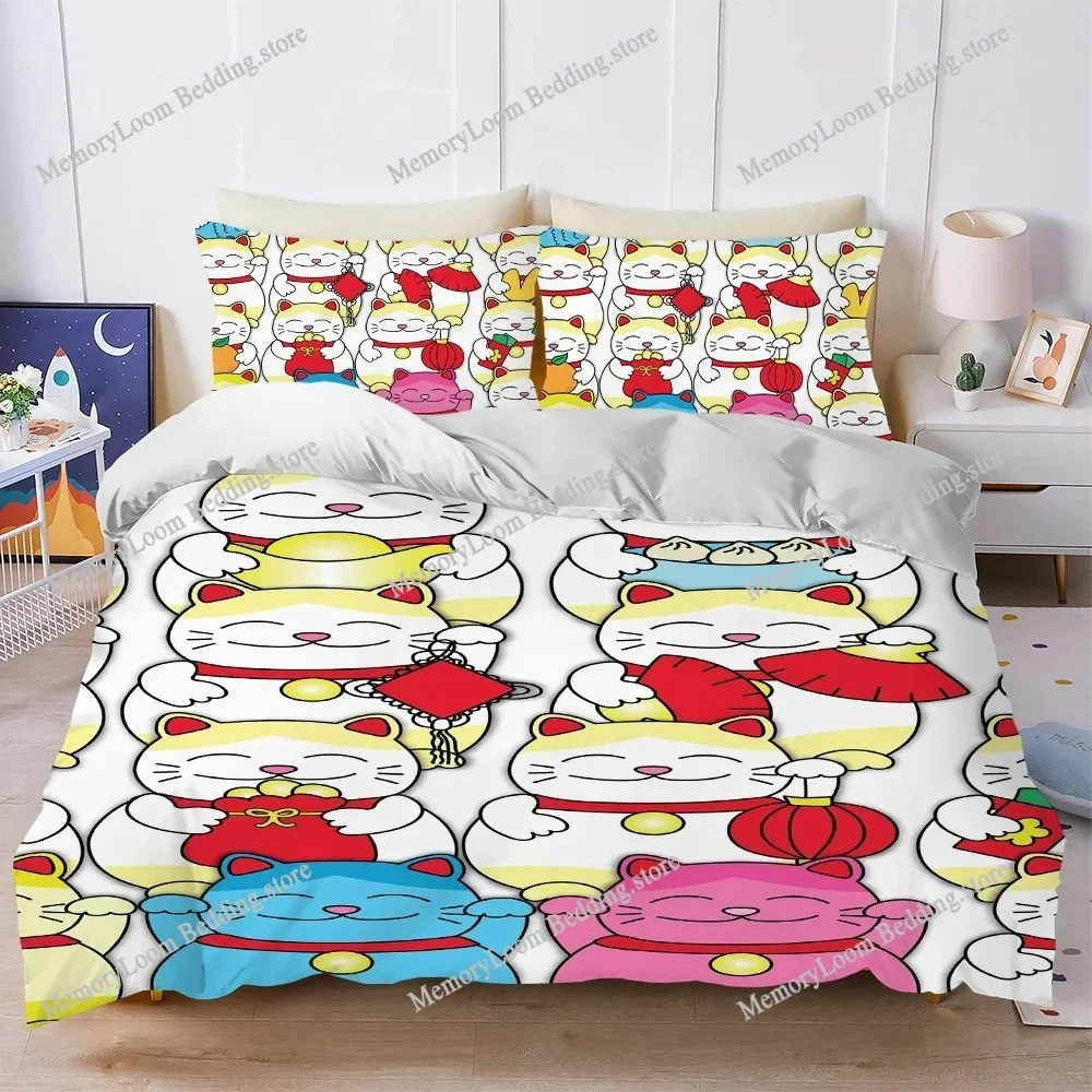 

Japanese Style Lucky Cat Duvet Cover Set Home Style Bedding Soft Laundry Cotton Bed Four Seasons Student Dormitory Home Textile9