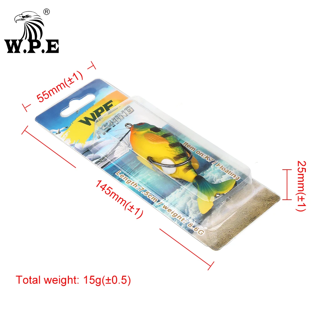 W.P.E 1 pz richiamo di Pesca 75mm 10 colori richiamo morbido falso richiamo TopWater simulazione galleggiante esca artificiale attrezzatura da Pesca Pesca