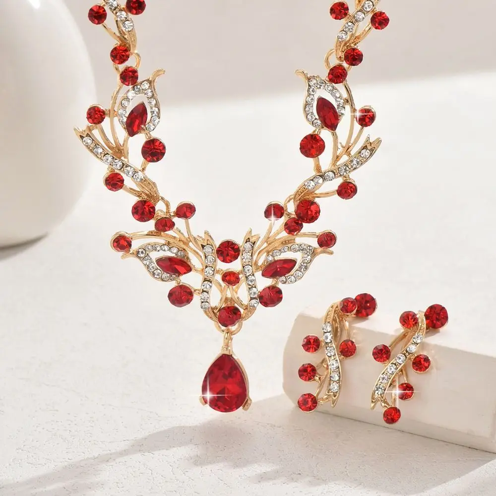 

Bridal Shining Rhinestone Jewelry Set Crystal Water Drop Earrings Exquisite Luxury Necklace Banquet