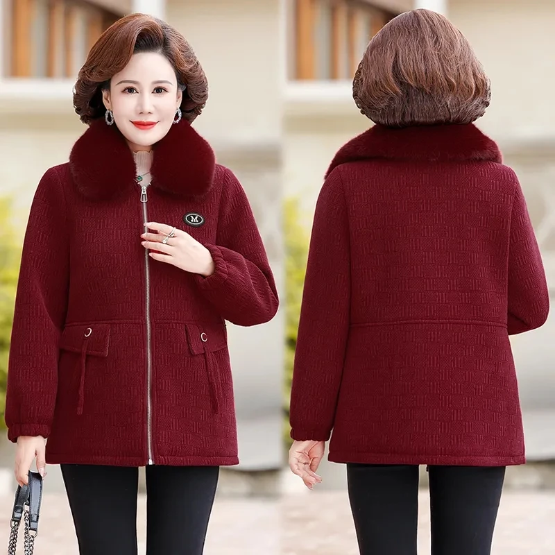 Add Velvet Padded Warm Cotton-padded Jacket Woman 2024 Winter New Fashion Loose Middle-aged Leisure Mother Joker Top