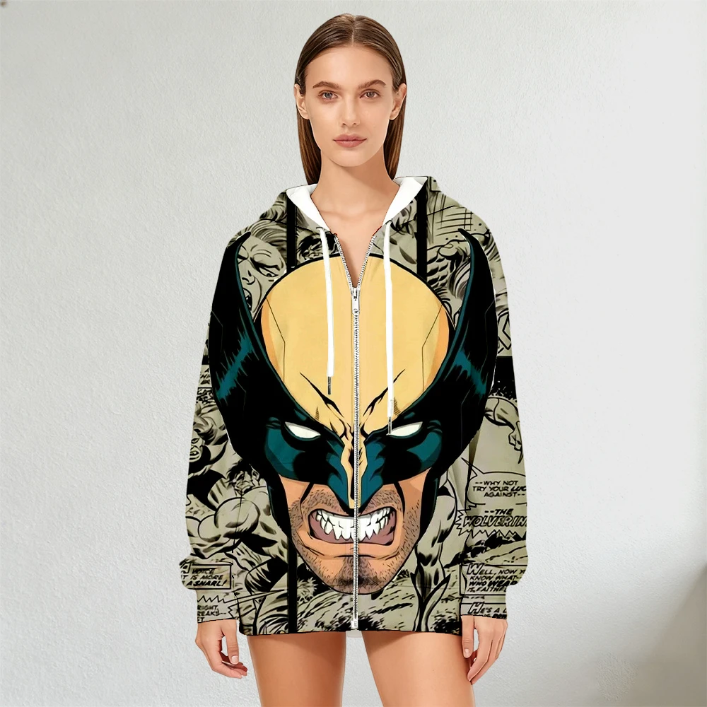 سترة نسائية جديدة من Marvel Wolverine Comic بسحاب للخريف والشتاء ملابس خروج عصرية للحفلات التنكرية اليومية الأنيقة