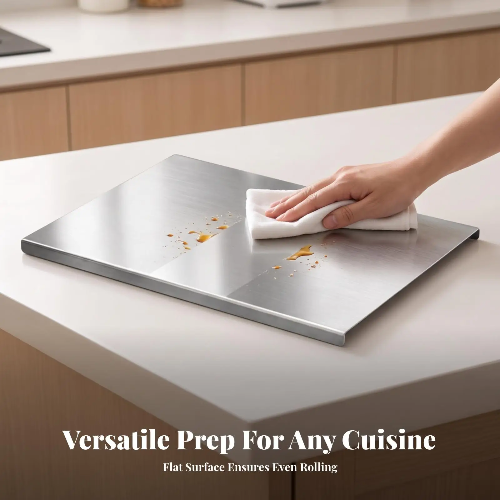 Rustic Style Dough Board for Kitchen Stainless Steel Pastry Rolling Tray with Folded Edge for Homemade Bread