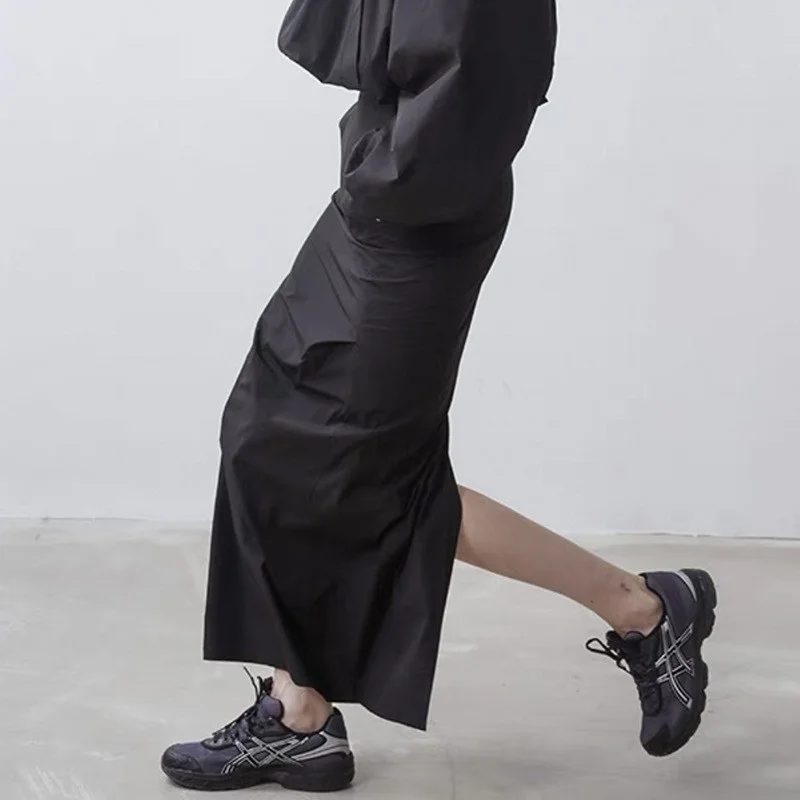 

Sport Long Skirt Female 2023 Summer New Style Body Shape Slit Light Black Skirt