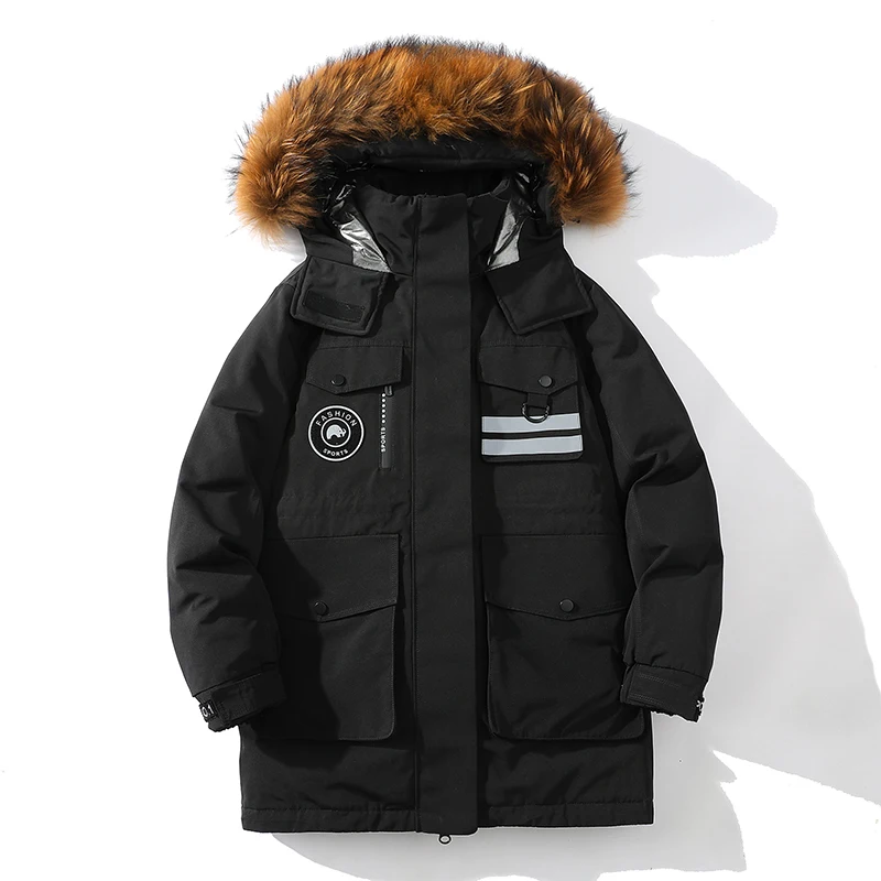 

Faionable Loose Men's down Jaet Outdoor Winter Coat American Sle Polyester Fiber White Du down Youth Sle