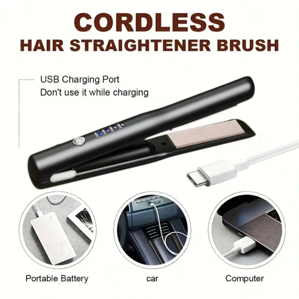Women Gift Wireless Mini Negative Ion Hair Straightener 2600mAh USB Charging Flat Iron Fast Heating Anti‑Scald 4 Temp Settings P 4