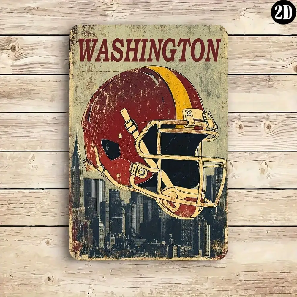 علامة معدنية كلاسيكية قابلة للتخصيص لكرة القدم في واشنطن، ملصق رياضي ريترو مقاس 8 × 12 بوصة لديكور المطبخ في مزرعة المنزل على شكل كهف للرجال #3