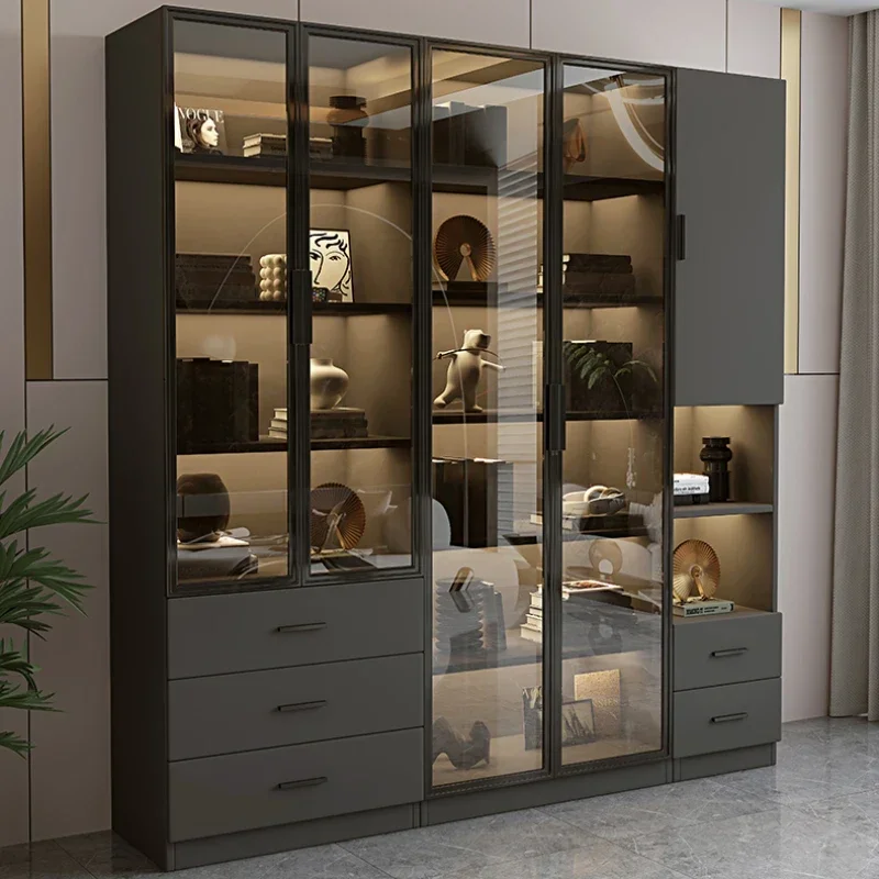 

Light luxury with glass door wine cabinet custom wall display cabinet bookshelf integrated combination