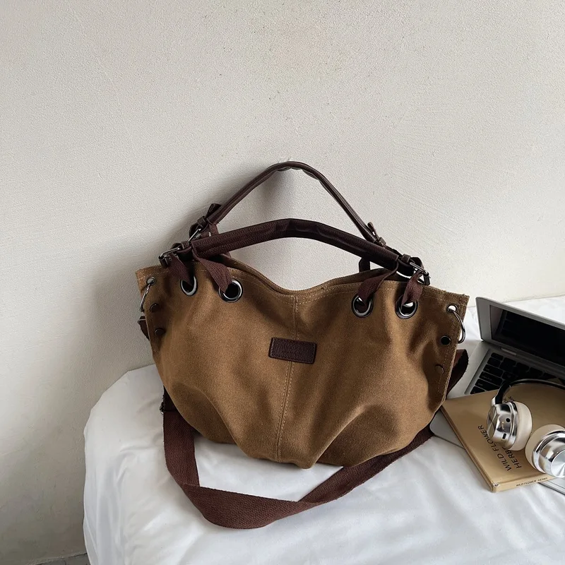 

Luxury 2025 Women's Vintage Inspired Shoulder Bag, Distressed Canvas Tote, Multi-Functional Casual Shopper for Weekend & Travel​