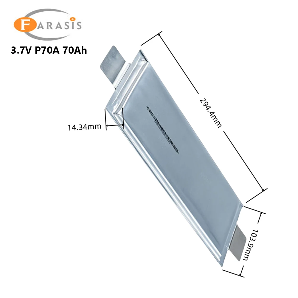 12pcs Farasis Semi Solid State 3.7V 70Ah P70 270Wh/kg Rechargeable NMC Pouch Cell Battery for EV ESS AGV Robotics Motorcycle