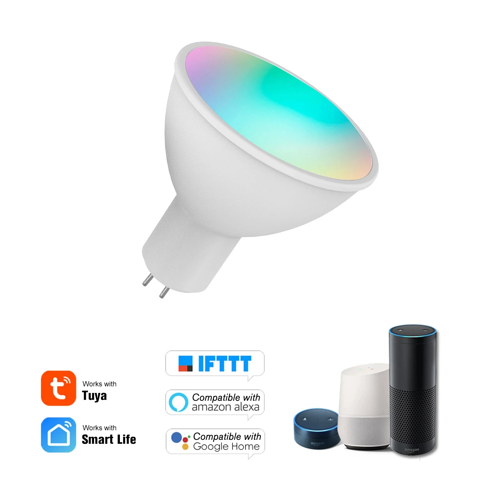 WiFi Smart Bulb 5W GU5.3 Dimmable Light Phone APP Remote Control Compatible with Alexa Google Tmall Elf for Voice Control