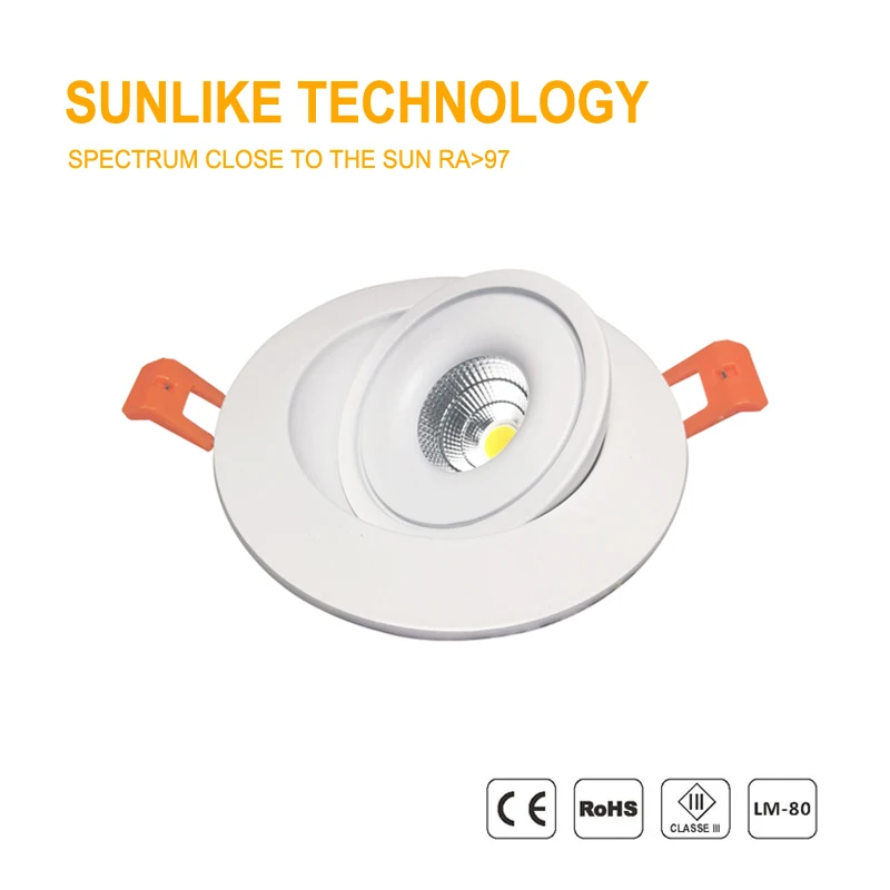 Tri-color CTC Downlight 7W LED Sunlike Technology Ra97 360°Adjustable CCT Switch Dimmable Slim Recessed Ceiling Spot Light D90