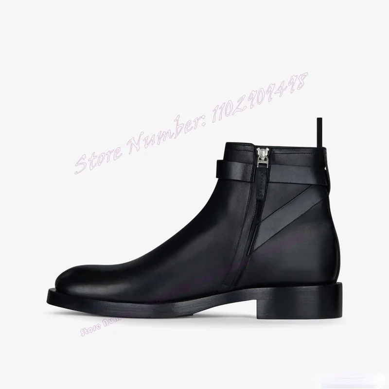 Zwart Slot Decor Heren Enkellaarsjes Matte Lederen Stevige Hakken Chelsea Schoenen Voor Heren Handgemaakte Luxe Schoenen Zapatos Para Hombres