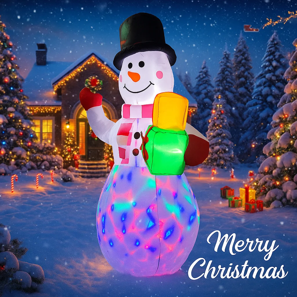 

4.9FT Inflatable Glowing Snowman Holding Gift Box Lights LED Home Decor Toys Yard Xmas Ornaments Supplies Holiday Party Decor