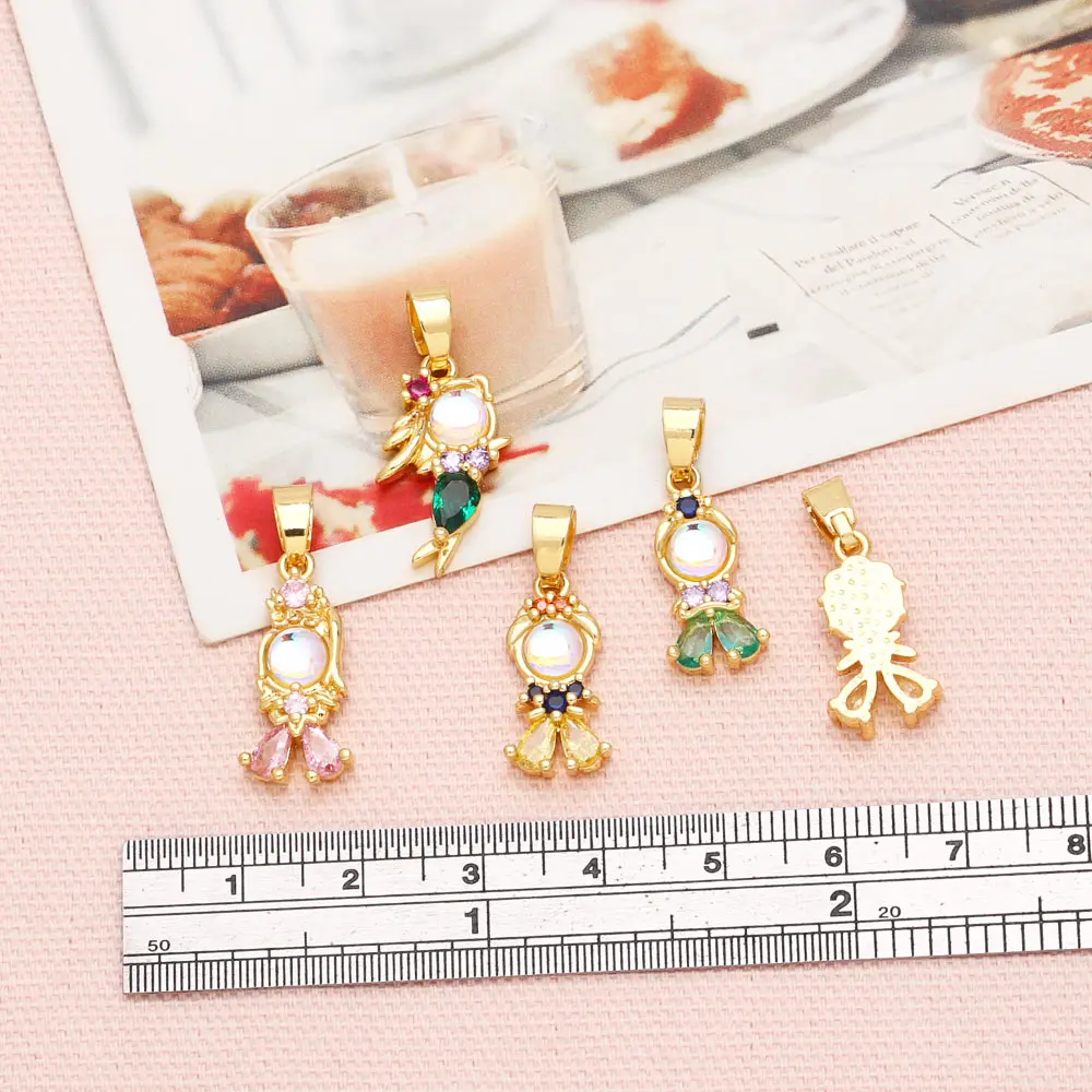 OCESRIO Waterdrop Crystal Cute Girl Pendant for Necklace Copper Gold Plated Cubic Zircon Boy DIY Jewelry Making Supplies pdtb359