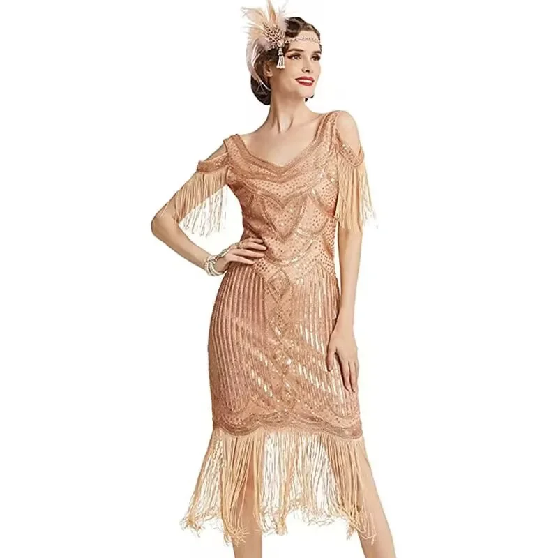 2024 nuovo abito da sera Vintage Gatsby da donna 1920 vestito con nappe con paillettes per feste a tema Sexy