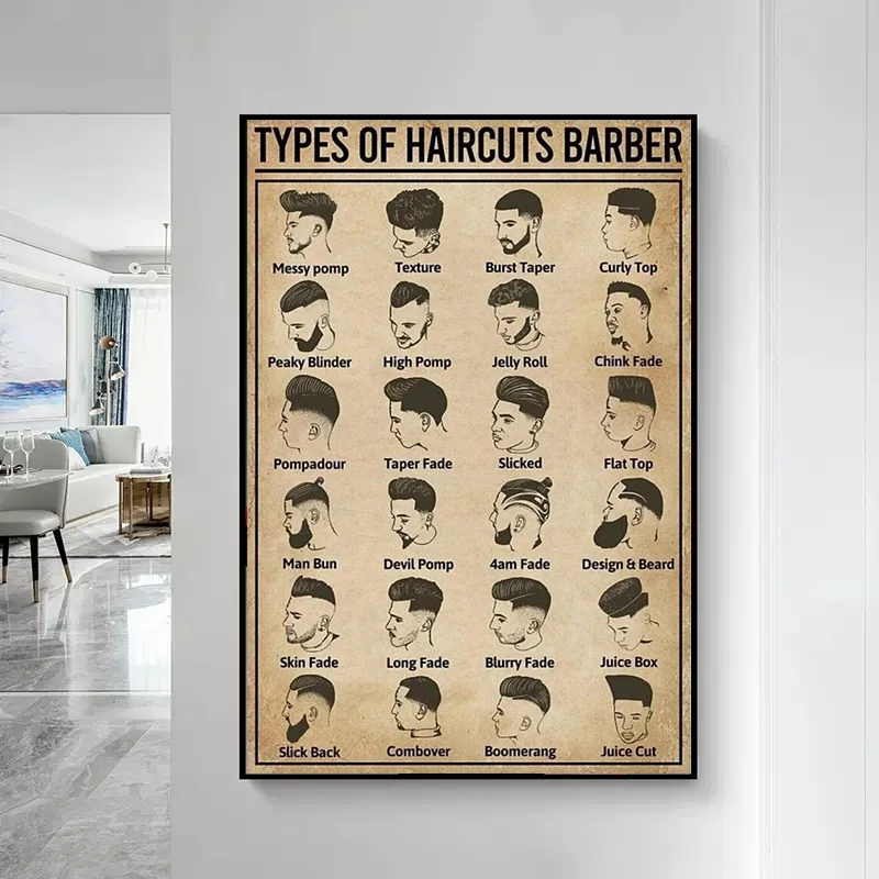 Retro Types Of Haircuts Barber Poster And Print Canvas Painting Vintage Wall Art For Barbershop Room Home Decoration Gift