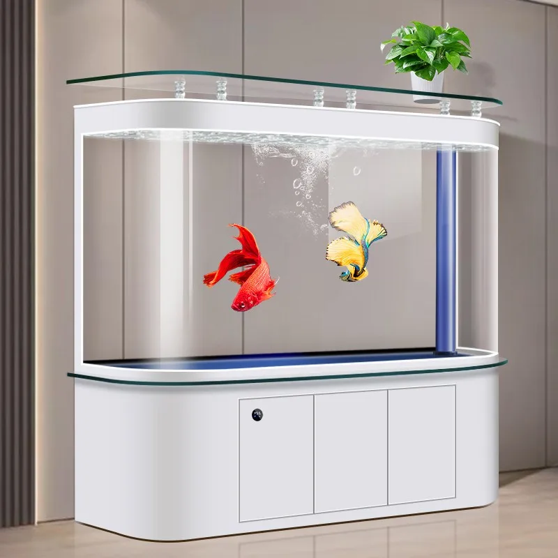 حوض للأسماك لغرفة المعيشة، جدار منزلي منحني، مرشح سفلي من الزجاج المنحني الساخن، خزان سمكة ذهبية بيئي، حوض سمك كبير #3