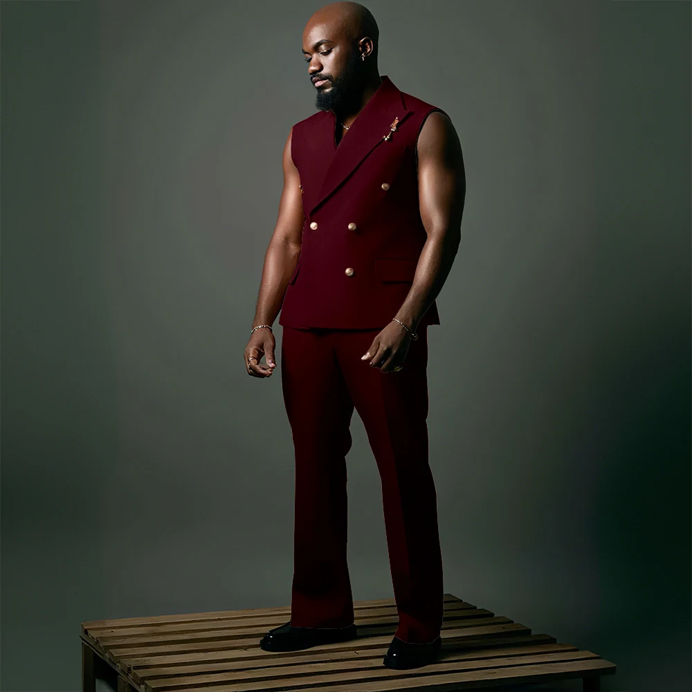 

Formal Situation Fashion Peak Lapel Double Breasted Sleeveless High Quality Men Suit Special Fit Customize Male Clothing Classic