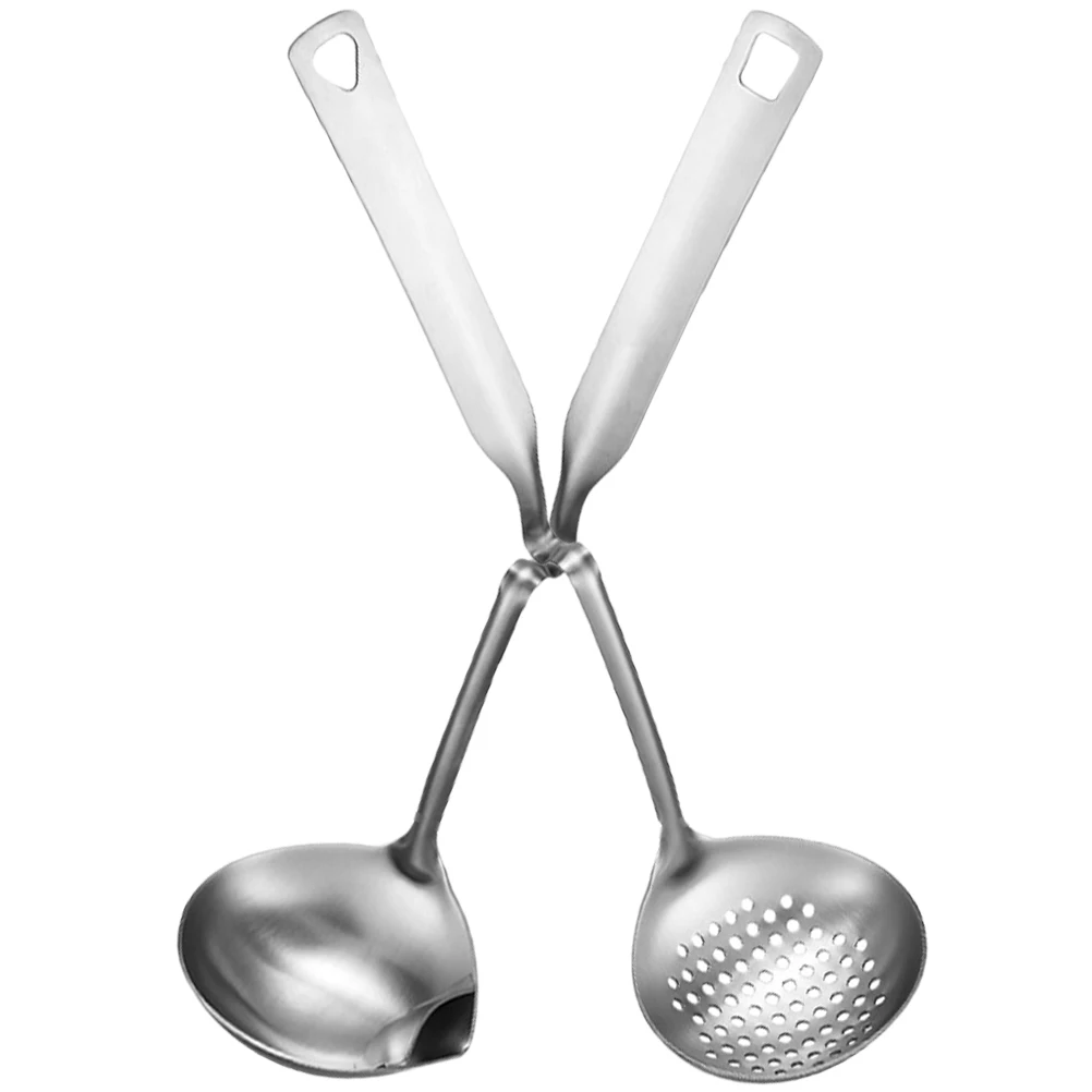 

2pcs Oil Separator Ladle Stainless Steel Grease Spoon Filter Holes Kitchen Cooking Restaurants Soup Strainer Slotted Handheld