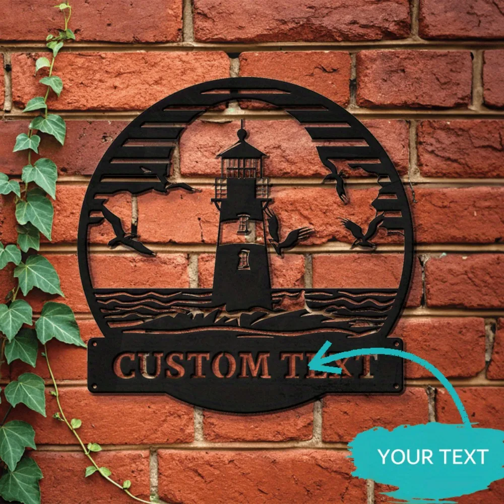 

Custom Coastal Charm Metal Sign with Lighthouse Seagulls Motif Ideal Oceanfront Home Indoor Outdoor Wall Art Novel Gift for Room