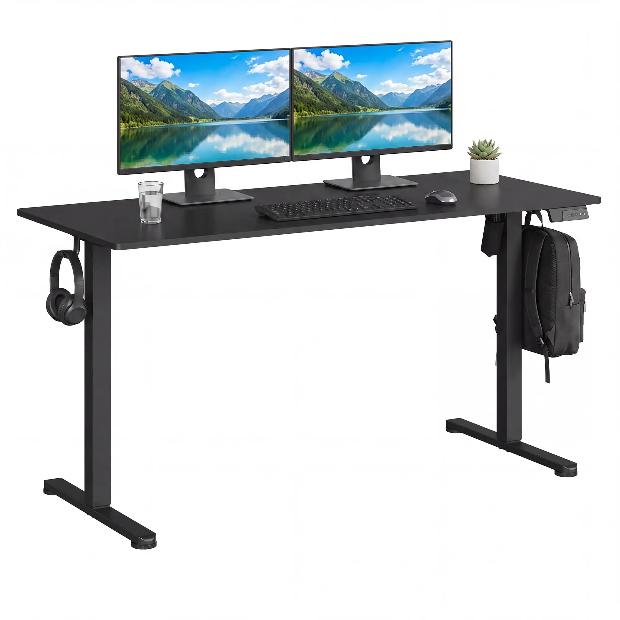 Electric Standing Desk with 3 Memory Presets - Height Adjustable Seat-Stand Computer Desk for Home Office - Anti-Collision & One-Touch Control, Sturdy Steel Frame