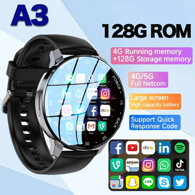 

A3 Android Smartwatch Global 4/5G NET 128G ROM SIM Call Dual HD Camera Full Touch Screen HeartRate Waterproof Smart Watch Men