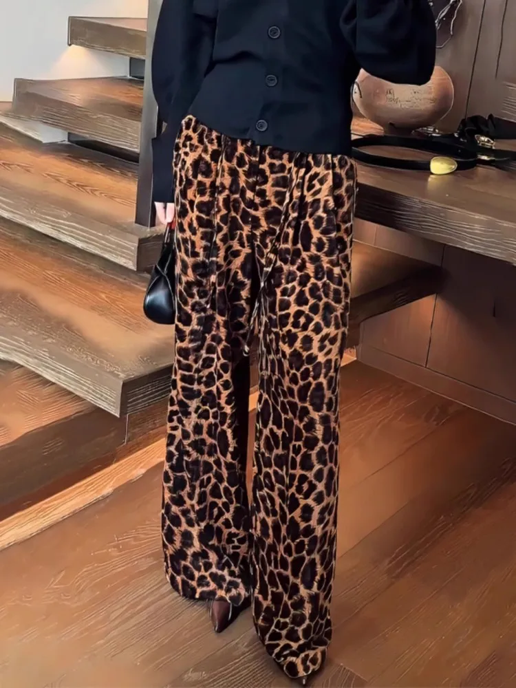 New Fashion Women Leopard Printed Casual Pants High Waist Loose FIt Wide Leg Pants Streetwear Spring Autumn Harajuku Trousers