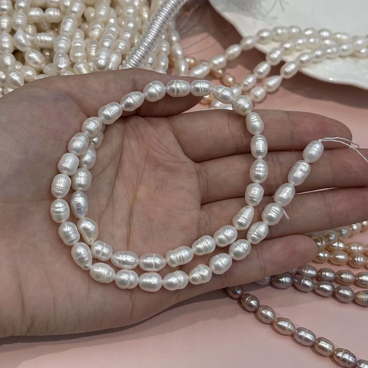 Eine DIY-Reisperle aus natürlichem Süßwasser, 5-6mm, für die Schmuckherstellung, DIY-Halsketten, Armbänder, Ketten, Ohrringe, Zubehör. – Detail 6