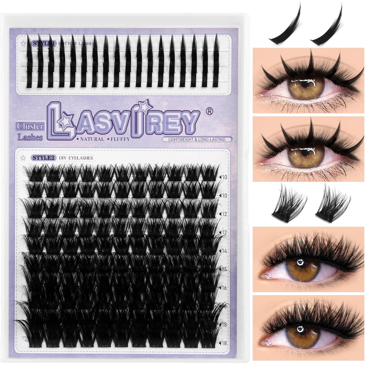 LASVIREY Aplique pestanas postiças DIY, pestanas postiças estilo manga com efeito espetado, pestanas individuais volumosas com curvatura D, extensão de pestanas mistas de vison. Maquilhagem.