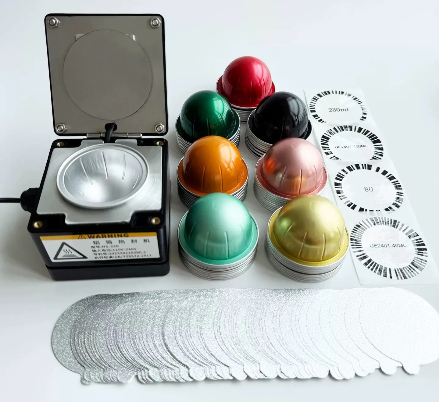 Máquina selladora manual de café, selladora térmica compatible con cápsulas de aluminio Nespresso Vertuo, tapas de aluminio, equipo para cafeteras espresso