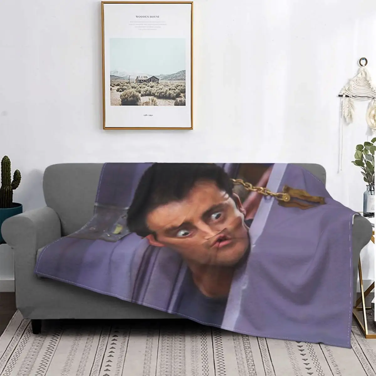 Funny Joey Tribbiani Plaid Blanket Soft Fleece Warm Flannel Classic TV Show Friends Throw Blankets for Sofa Bedroom Bedspread