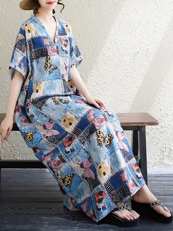 

Свободная длинная пляжная юбка V-Ne Cotton Lin Vaion Sle, тонкая женская повседневная одежда большого размера Dr, летний сезон