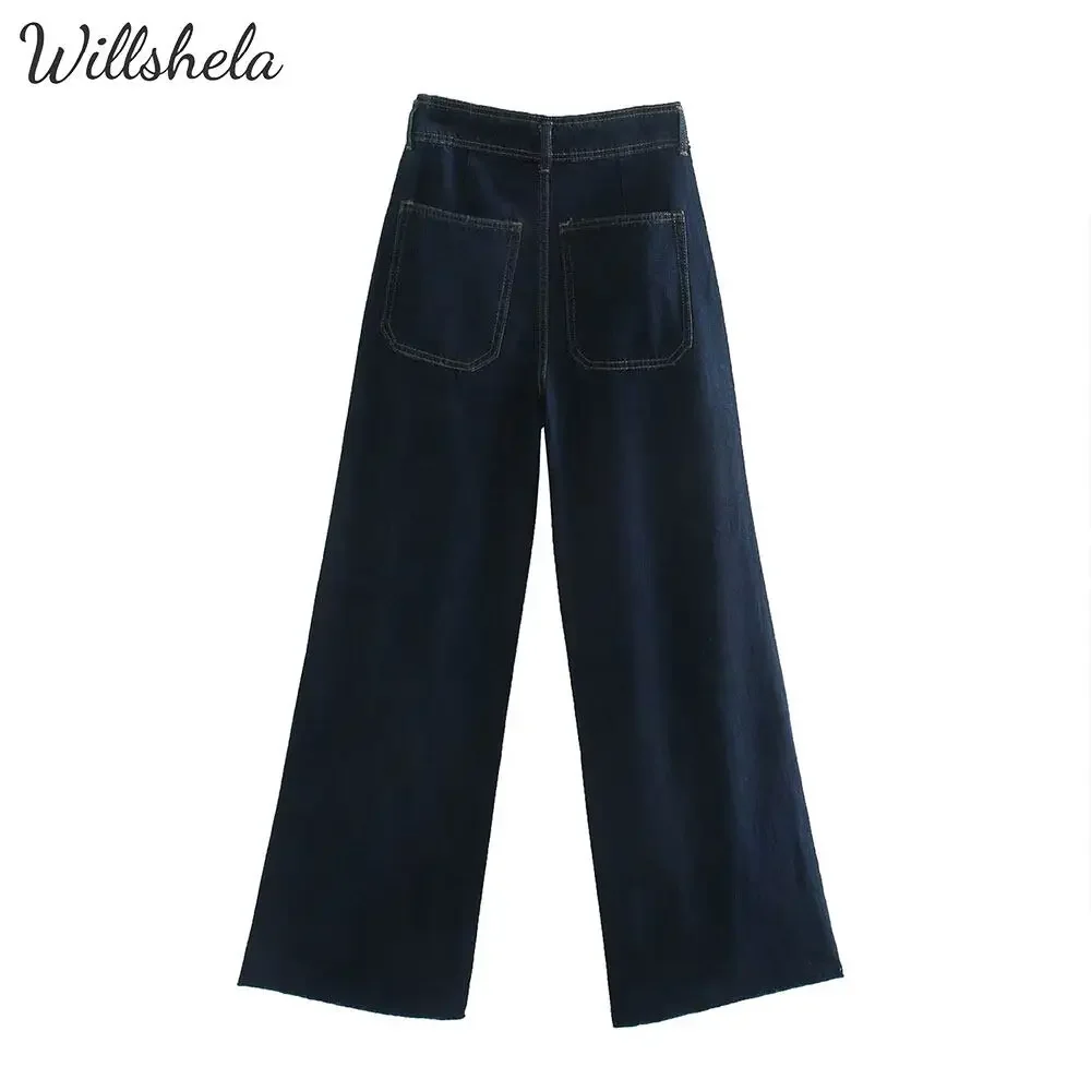 

Willshela Women Fashion Denim Wide Leg High Waist Trousers Female Chic Lady Casual Long Jeans Pant
