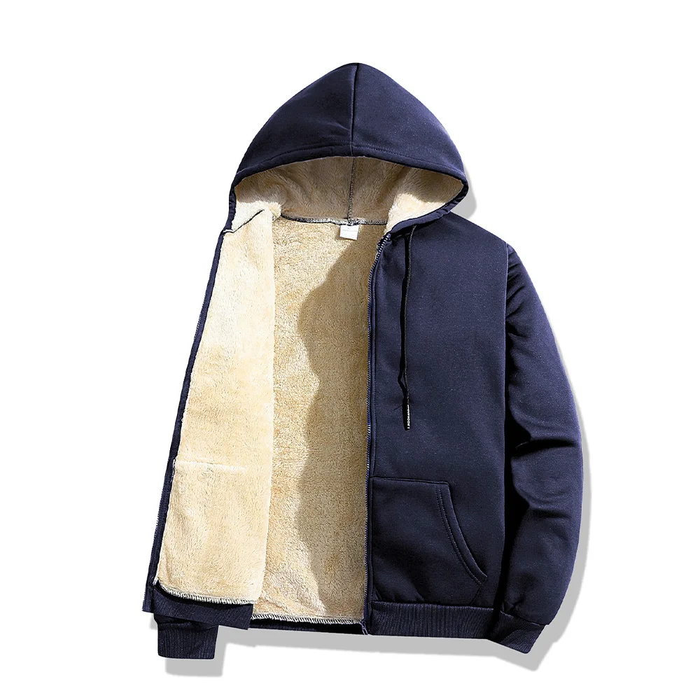 ملابس رياضية رجالية شتوية من صوف امبسوول سترات دافئة بقلنسوة وسحاب + سراويل طويلة سميكة قطيفة طقم مكون من قطعتين ملابس رياضية خارجية للرجال