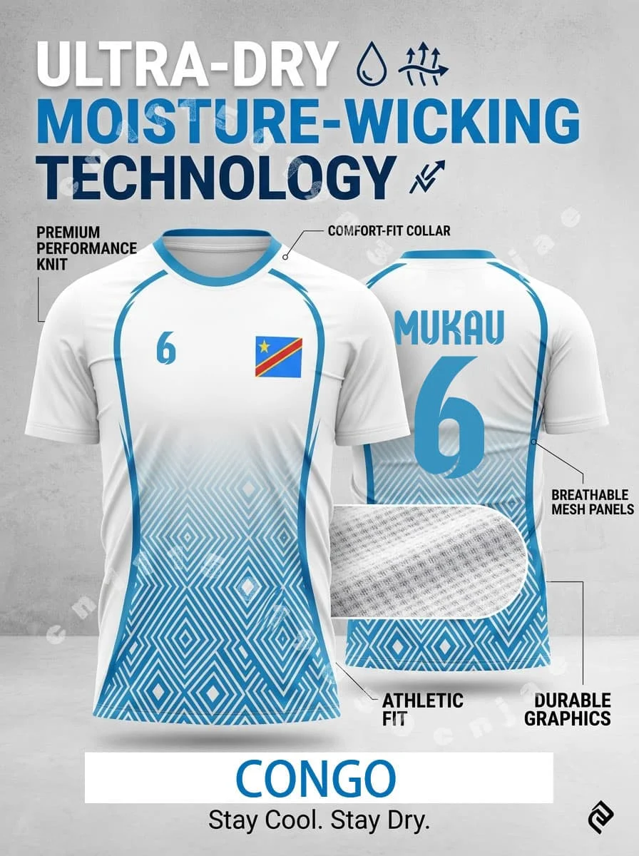 Congo 2026 Away Adult Sports Top, Dry and Cool, Smooth and Heat Sublimation Printing and Dyeing, Stadium Fans Short Sleeves Top