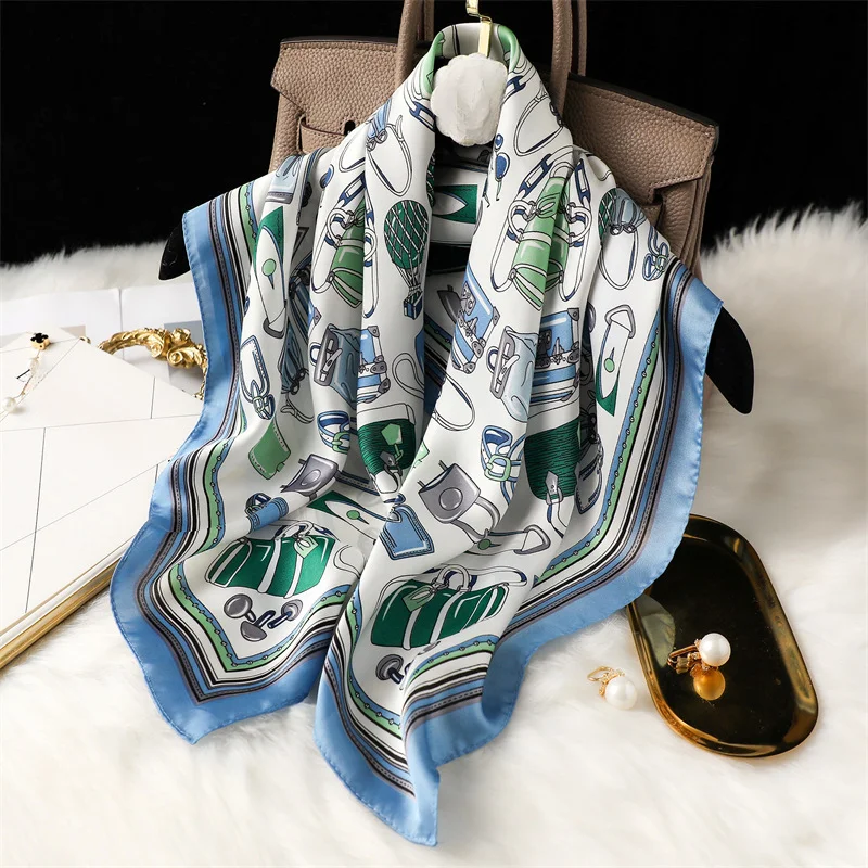 Spring/Summer Leisure Neckerchief 70*70cm Square Scarf Breathable Imitation Silk Hijab Women’s Fashion Print Shawl