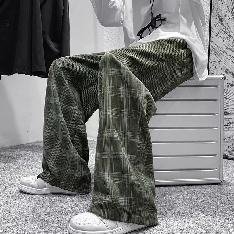 

Men's Casual Fce Lined Loose Fit Long Pants Winter Youth ular Cheered Pattern Straight Leg mid Low Waist Trousers