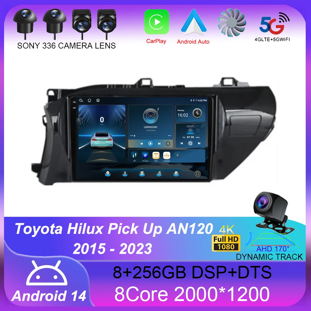 

Android 14 Auto Carplay Car Radio Multimedia For Toyota Hilux Pick Up AN120 2015 - 2023 LHD Stereo Video Player GPS WIFI+4G BT