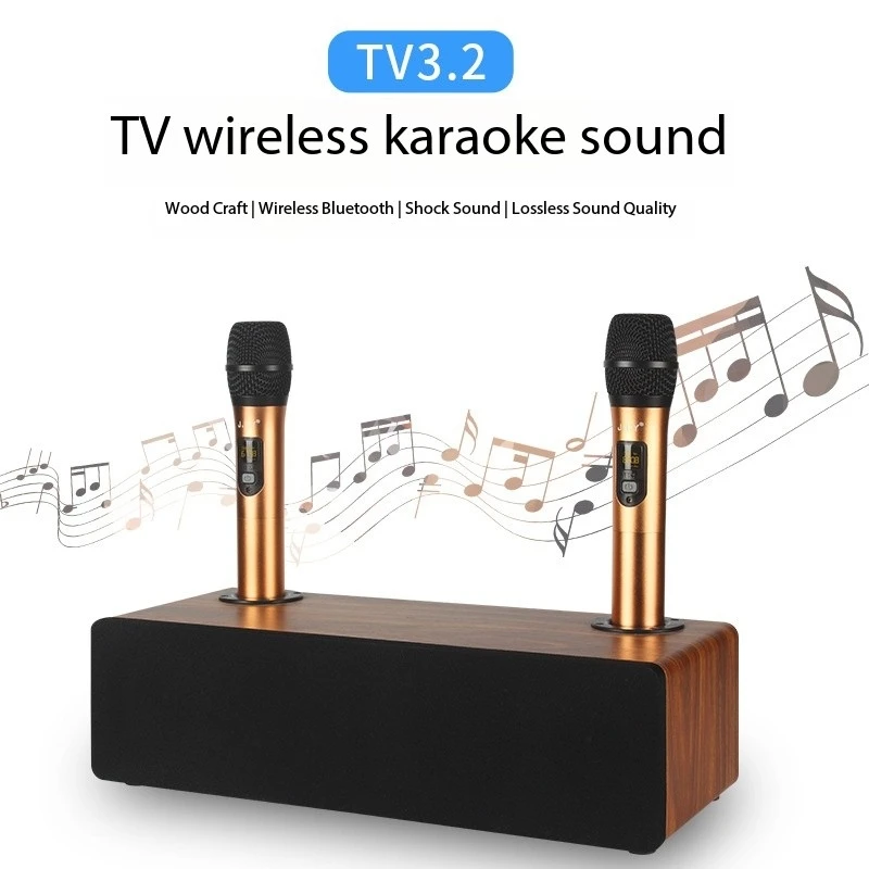 HIFI High TV/PC Subwoofer Wooden Karaoke System KTV Audio Microphone All-in-one Machine Power Bluetooth Speakers Home Theater