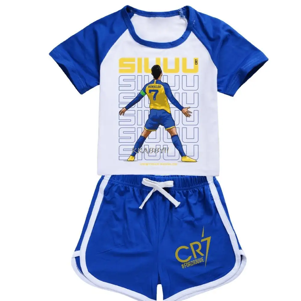 Boys Sports CR7 Clothes Suit Summer Children's New Shorts 2pcs Toddler Boy Short Sleeve Suit For 2-15Y