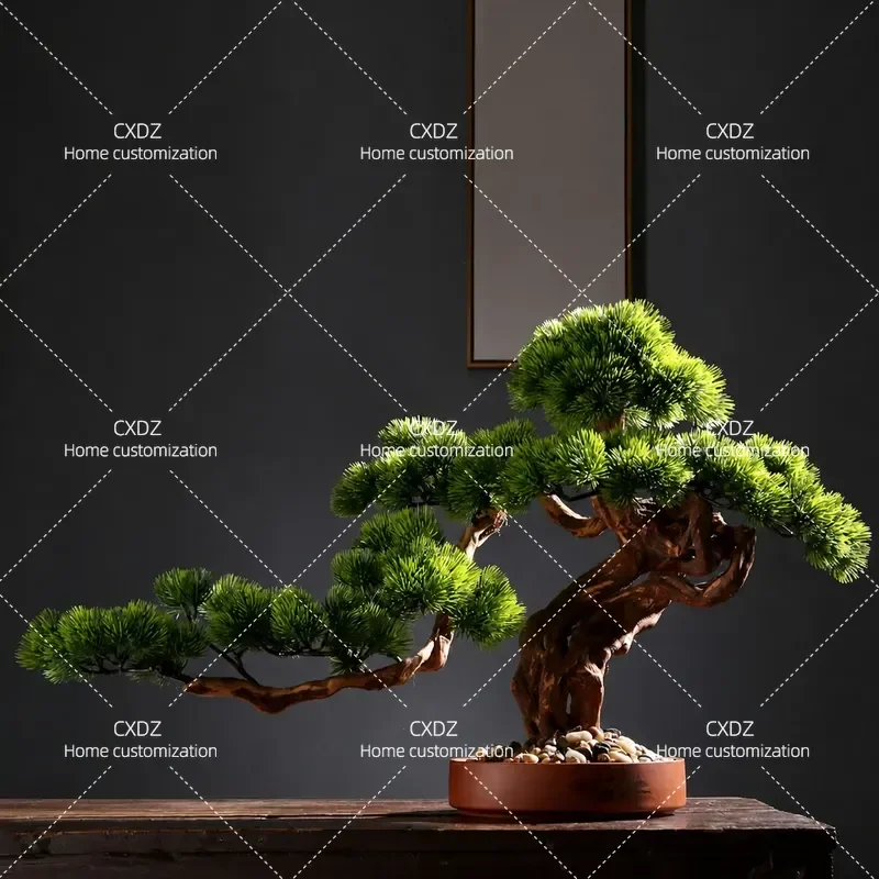 Modern New Chinese Style Simulated Welcome Pine Bonsai Potted Plant Ornaments High End Niche Living Room Entrance Decor