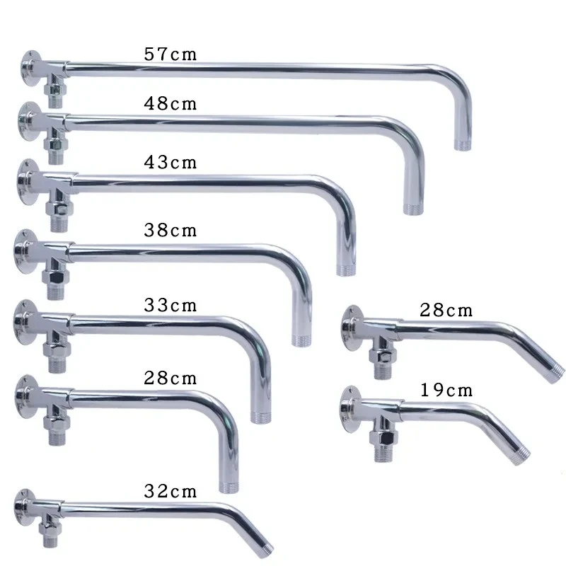 19-52cm Shower Head Extension Arm Wall Mounted Stainless Steel Rainfall Extend Pipe Tube Shower Holder Base Bathroom Accessories