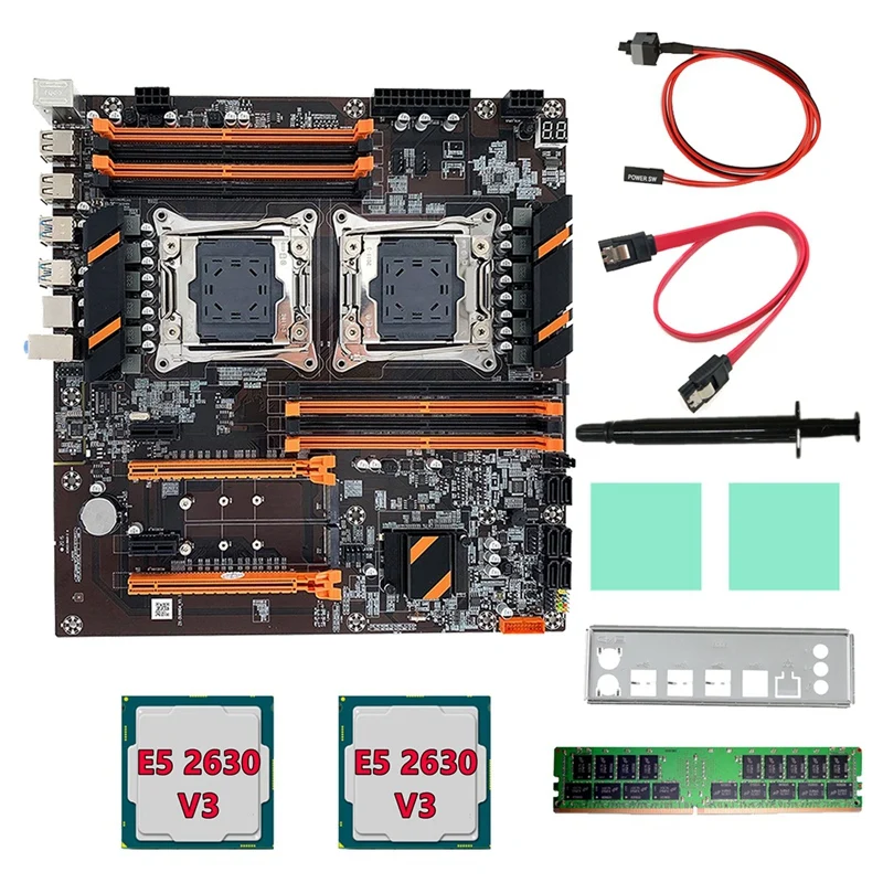 

Motherboard +2XE5 2630 V3 CPU+DDR4 4G RECC RAM+SATA Cable+Baffle LGA 2011 8XDDR4 Slot Support 2011-V3 CPU