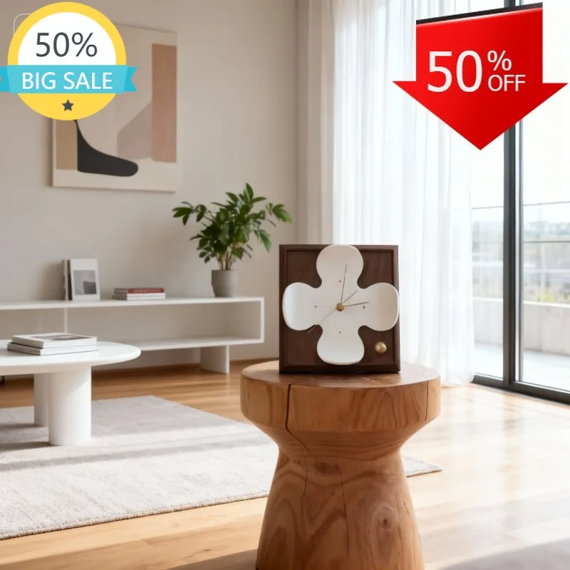 Solid Wood Square Silent Table Clocks Exquisite Acrylic Flower Small-sized Numberless Table Clocks Cute Modern Simple Home Decor