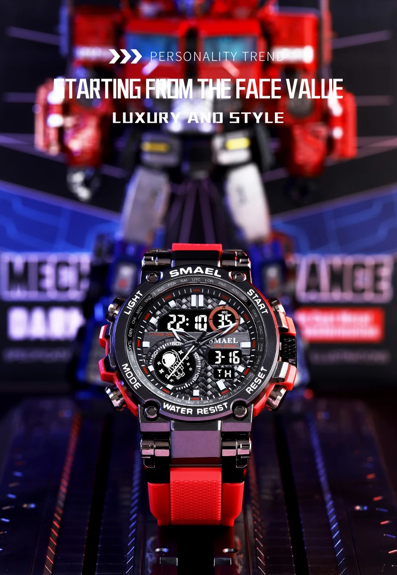 SMAEL 8093 Men's Analog Digital Dual Display Sport Watch - 50M Waterproof LED Backlight Alarm Stopwatch Chronograph Shockproof