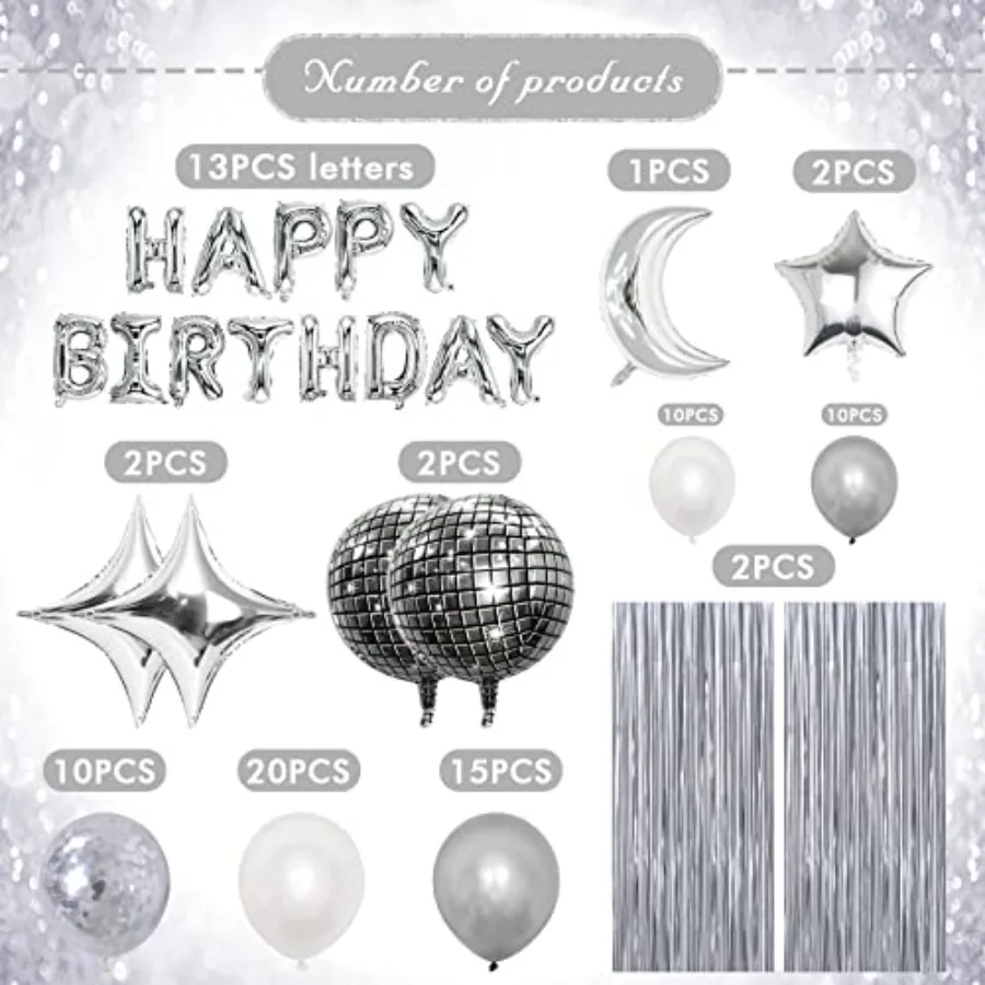 Disco Birthday Party Decorations 87pcs Disco Happy Birthday Party Decorations Silver Backdrop Disco Birthday Balloons Ball Deco