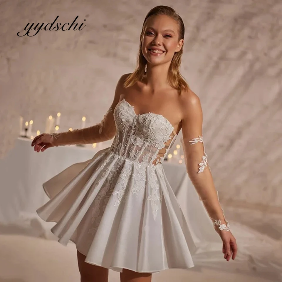 Customized Sexy BOHO Short A-line Wedding Dress 2024 Strapless Sleeveless Cut-out Mini Dress Tulle Beach Bridal Gowns For Women